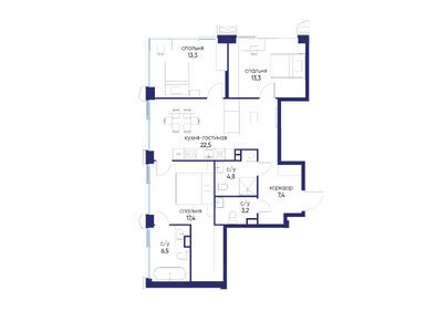 Планировки трехкомнатные в ЖК «Остров»