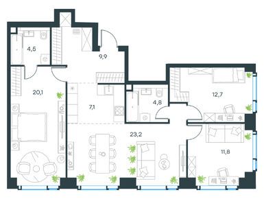 Планировки четырехкомнатные в Level Мичуринский