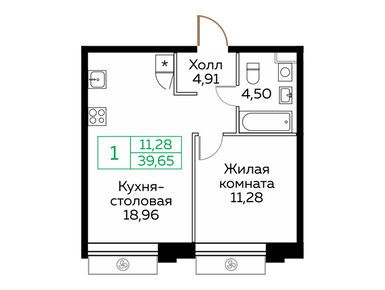 1-комнатная 38.10 кв.м, ЖК «КИТ», 13 831 000 руб.