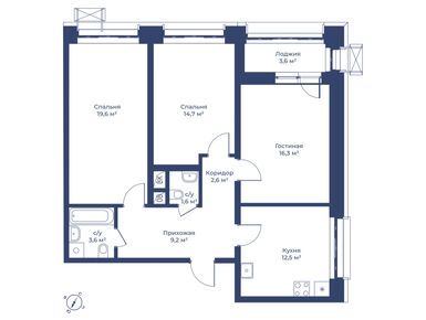 Планировки трехкомнатные в ЖК «Цветочный Город»