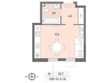 Студия 25.72 кв.м, ЖК «Лучи», 10 123 024 руб.