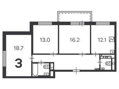 Планировки трехкомнатные в Жилой дом «Касимовская ул., д. 39, к. 2»