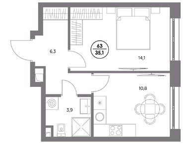 1-комнатная 35.10 кв.м, ЖК «Адмирал», 17 003 300 руб.