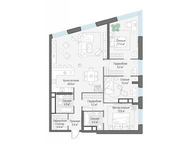 Планировки четырехкомнатные в Жилой квартал «Кутузов Град»