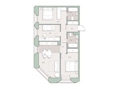 Планировки трехкомнатные в ЖК «Среда на Лобачевского»