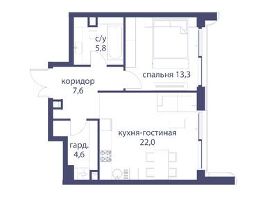 1-комнатная 53.30 кв.м, Клубный дом «Река», 60 975 200 руб.
