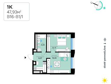 1-комнатная 47.93 кв.м, ЖК «СберСити», 30 454 722 руб.