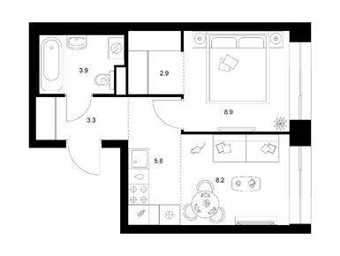 Планировки однокомнатные в Нарвин