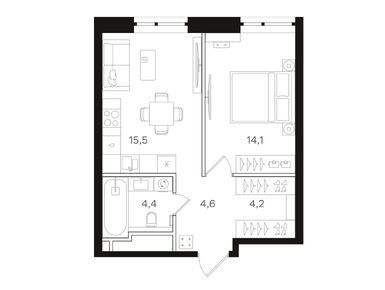 1-комнатная 42.80 кв.м, ЖК «Мангазея на Речном», 24 652 800 руб.