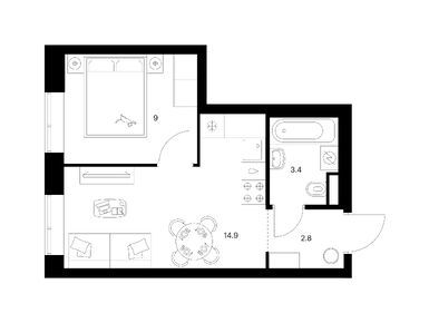 Планировки однокомнатные в Бунинская набережная