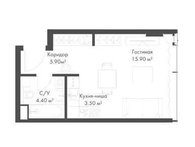 Студия 29.70 кв.м, ЖК SLAVA (Слава), 31 616 600 руб.