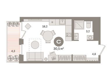 Студия 30.50 кв.м, ЖК «Квартал Герцена», 12 300 000 руб.