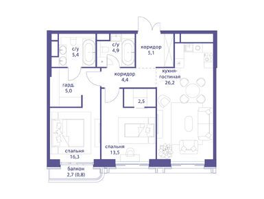 2-комнатная 84.10 кв.м, ЖК «Татарская 35», 126 822 800 руб.