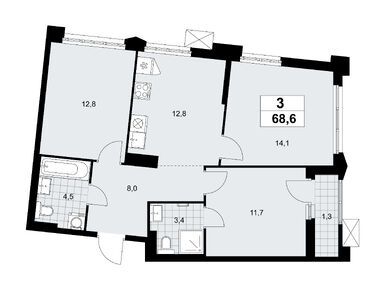 Планировки трехкомнатные в ЖК «Деснаречье»
