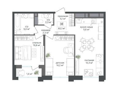 Планировки трехкомнатные в ЖК «Михалковский»