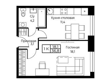 Планировки 1-к. апартаменты в AIST RESIDENCE (Аист Резиденс)