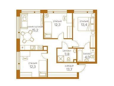 Планировки трехкомнатные в ЖК Champine (Шампайн)