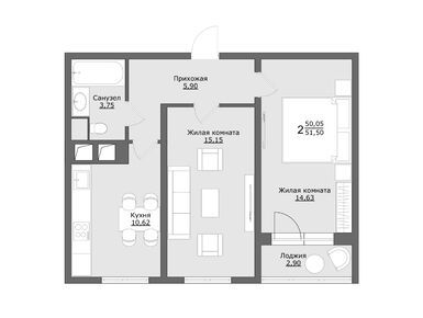 Планировки двухкомнатные в ЖК «Клевер» (Хотьково)