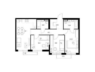 Планировки трехкомнатные в Саларьево парк