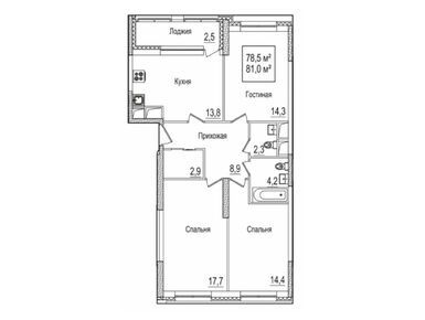 3-комнатная 81.40 кв.м, ЖК «Рассказово», 25 641 000 руб.