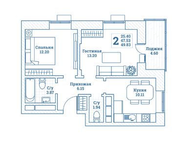 Планировки двухкомнатные в ЖК «Новоград Монино»
