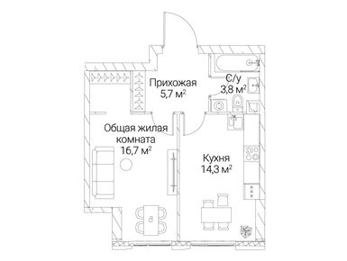 1-комнатная 40.50 кв.м, ЖК «Сезар Силика», 25 434 000 руб.