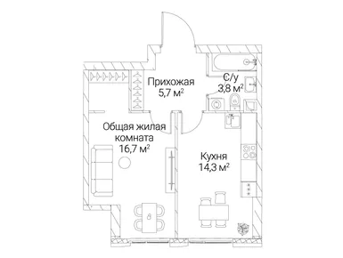1-комнатная 40.50 кв.м, ЖК «Сезар Силика», 25 434 000 руб.