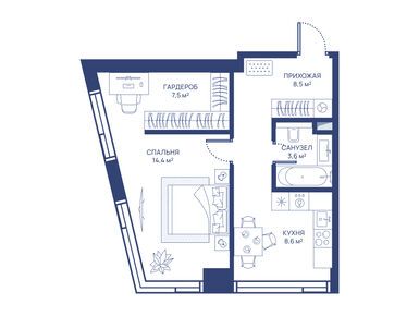 1-комнатная 42.60 кв.м, ЖК «СВЕТ», 20 392 197 руб.