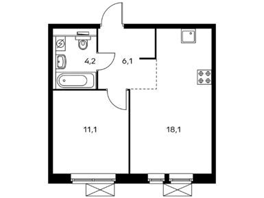 1-комнатная 39.20 кв.м, Бутово парк 2, 8 353 872 руб.