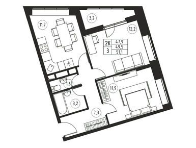 Планировки двухкомнатные в ЖК «Ривер парк 2.2» (Королёв)
