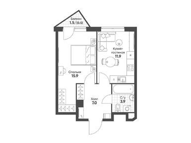 1-комнатная 39.20 кв.м, Sokolinn Park (Соколинн Парк), 25 309 922 руб.