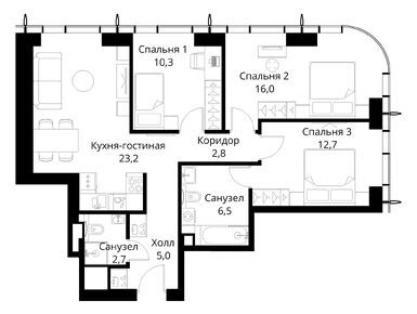 Планировки трехкомнатные в ЖК «Сити Бэй»