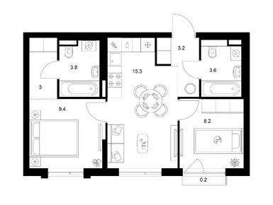 Планировки двухкомнатные в Лосиноостровский парк