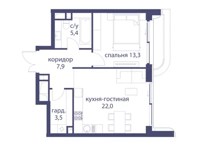 1-комнатная 52.10 кв.м, Клубный дом «Река», 59 810 800 руб.
