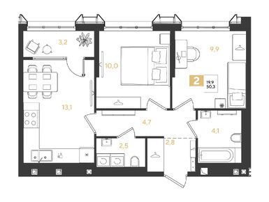 Планировки двухкомнатные в Квартал «Самолет 7»