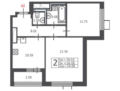 Планировки двухкомнатные в Жилой дом «Полярная ул., з/у 16»