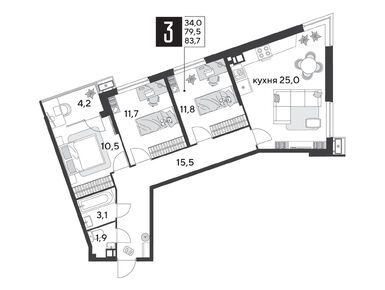 Планировки трехкомнатные в ЖК «Парк Победы» (Краснодар)