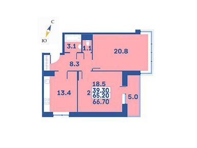 2-комнатная 66.70 кв.м, ЖК «Эдельвейс» (Первомайское), 8 937 800 руб.