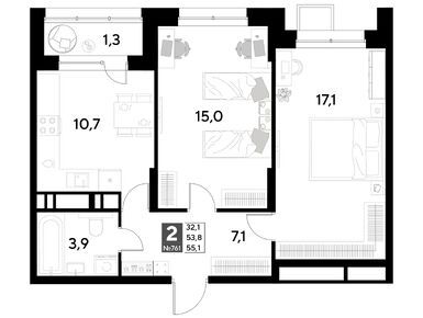 Планировки двухкомнатные в ЖК «Снегири»