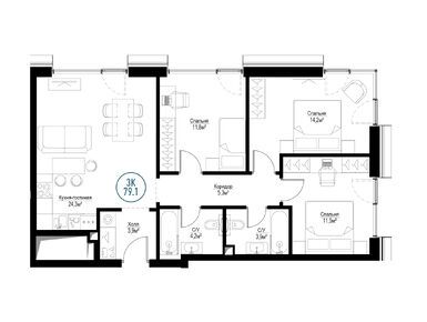 Планировки трехкомнатные в ЖК «Метрополия»