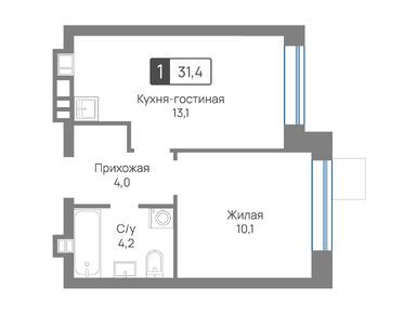 1-комнатная 31.40 кв.м, ЖК «Лесная Отрада», 7 593 508 руб.