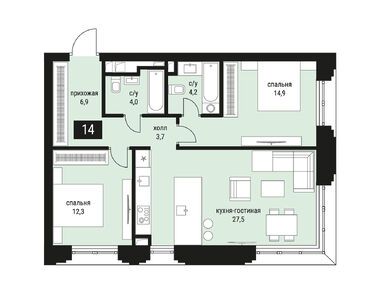Планировки двухкомнатные в ЖК «Шелепиха»