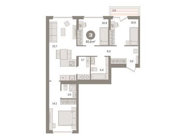 Планировки трехкомнатные в ЖК «Первый квартал»