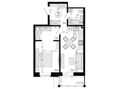 1-комнатная 45.40 кв.м, ЖК «Союзный», 10 221 000 руб.