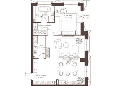 1-комнатная 72.35 кв.м, Клубный дом «Воронцовъ», 135 768 019 руб.