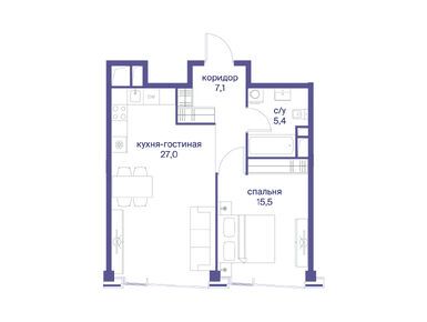 1-комнатная 55.00 кв.м, ЖК «Начало», 65 450 000 руб.