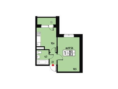 1-комнатная 35.00 кв.м, Эко-район «Борисоглебское», 6 260 000 руб.