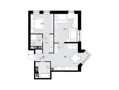 2-комнатная 61.90 кв.м, ЖК Crystal Трилогия (Кристалл Трилогия), 32 559 400 руб.