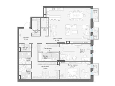 2-комнатная 203.70 кв.м, Клубный дом «Обыденский №1», 730 020 000 руб.