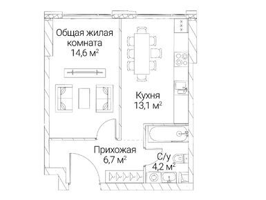 1-комнатная 38.60 кв.м, ЖК «Сезар Силика», 24 433 800 руб.